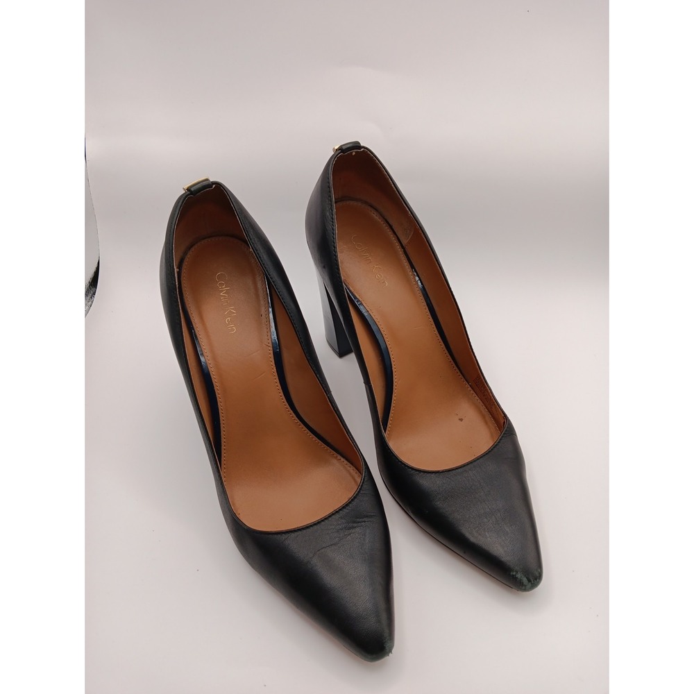 Calvin Klein Jasmine Womens Blue Leather Dress Pumps Block Heel‎ US Size 10
